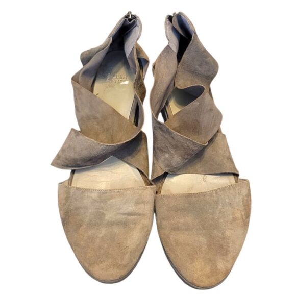 Eileen Fisher Olive Grey Suede Criss Cross Shoes Size 10 - Picture 1 of 5